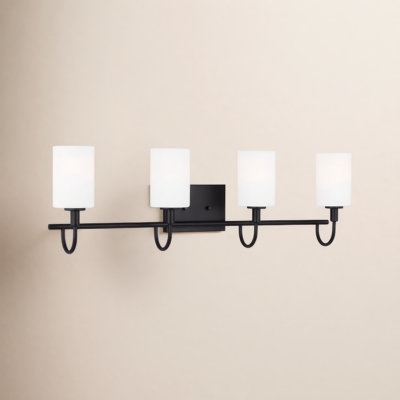 Rowley 33.88" W Steel 4-Light Dimmable Vanity Light with Drum Shades
