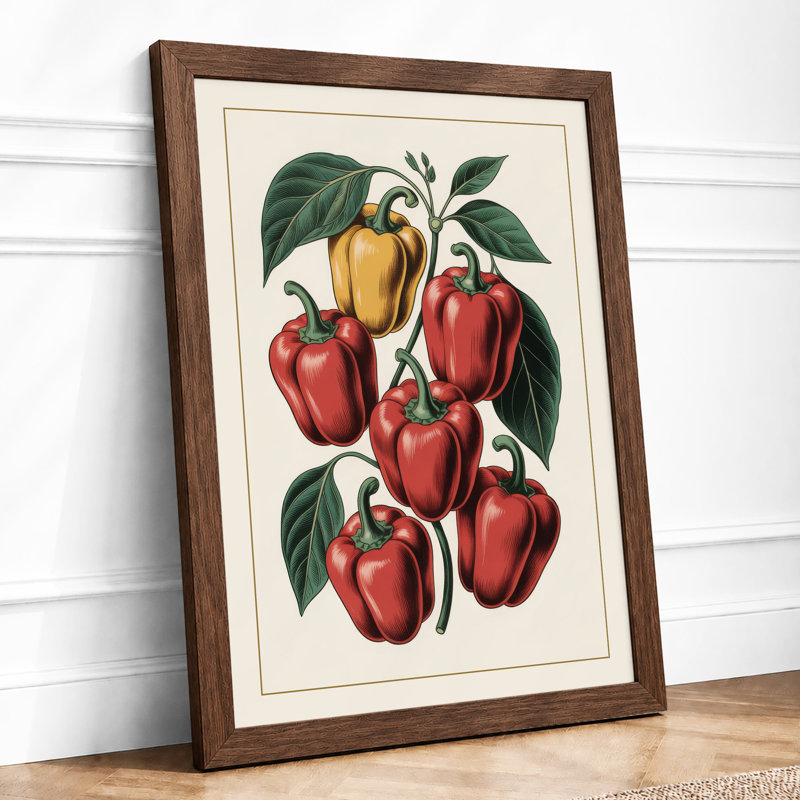 Bell Peppers in Ripeness Botanical - Framed Print, Walnut, A3 - 42.0 x 29.7 cm