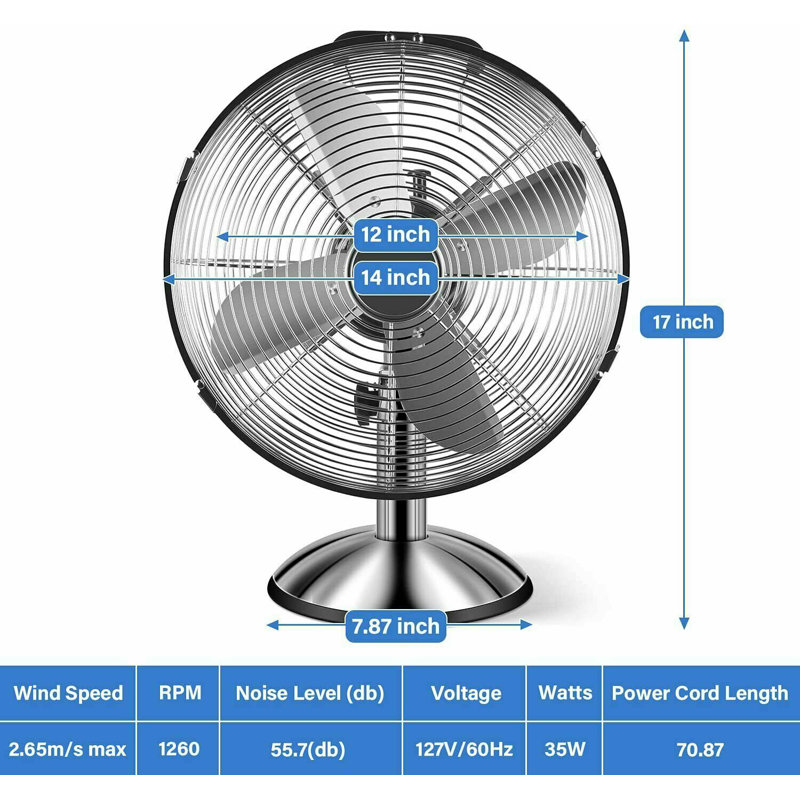Ventilateur de table en métal 12 pouces