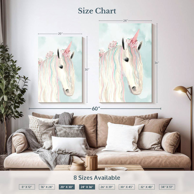 Ashelle, licorne, fleurs, H 36 po x l 24 po