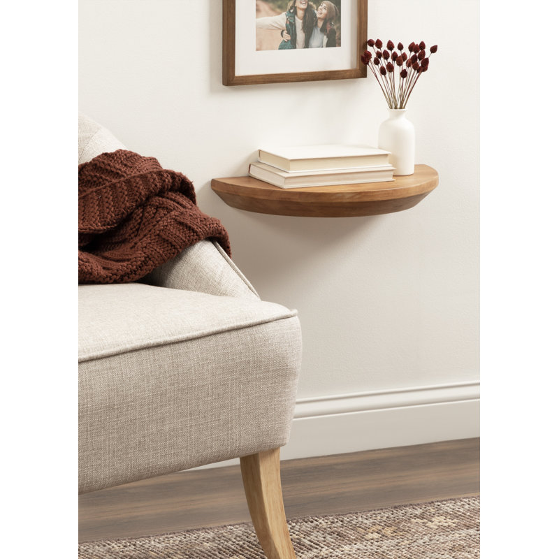 Canvey Half Moon Solid Wood Floating Table Shelf, 2.25" H x 18" W x 9" D