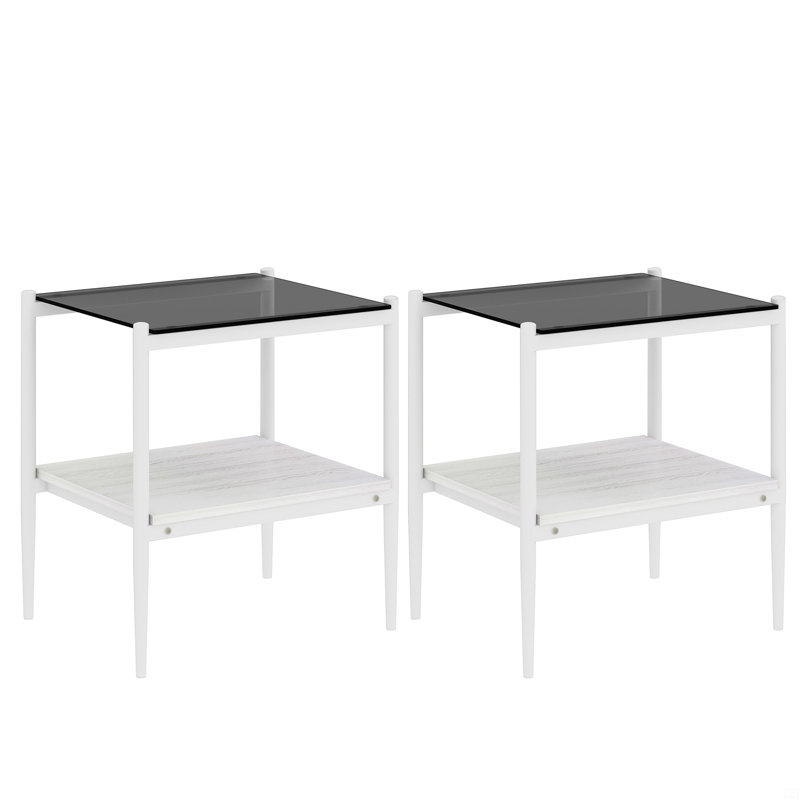 Ensemble de 2 tables de bout rectangulaires, plateau en verre trempé avec panneau de fibres à densité moyenne, table de salon moderne