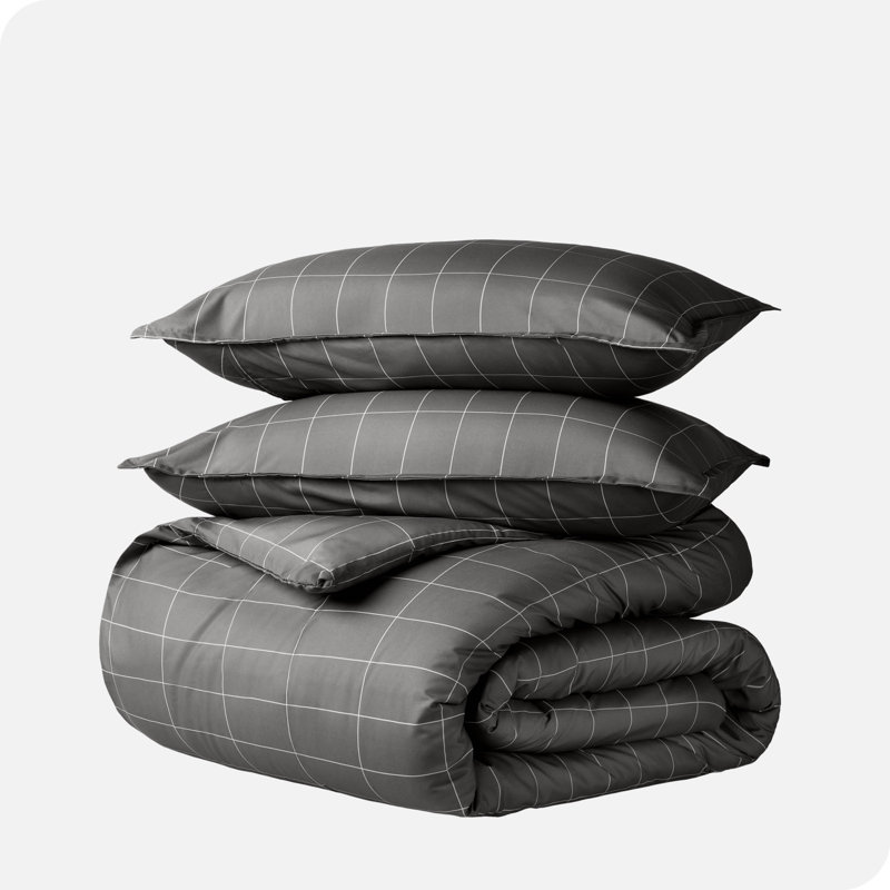 Grid Modern & Contemporary Duvet Cover, Oversized Queen Duvet Cover + 2 Standard Shams, Gray/White