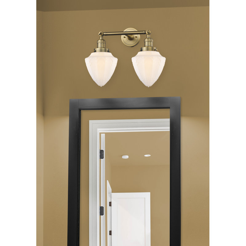 Éclairage pour meuble-lavabo à 2 lumières à intensité variable Antinette, Blanc mat, Laiton brossé