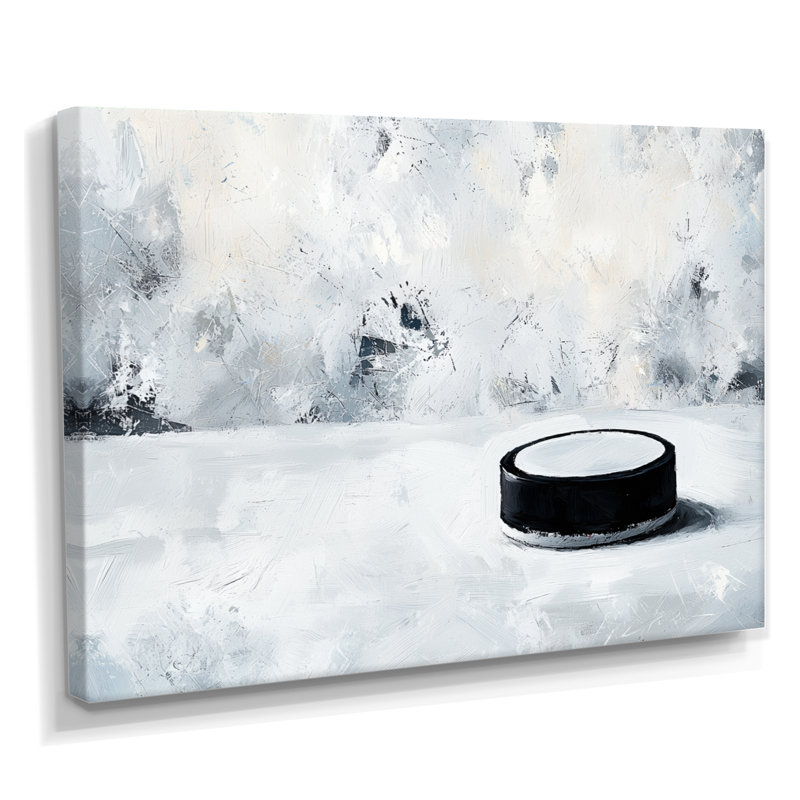 «Hockey Puck and Ice», impression d'art de hockey sur glace, H 30 po x l 40 po, Toile tendue, Ne s’applique pas