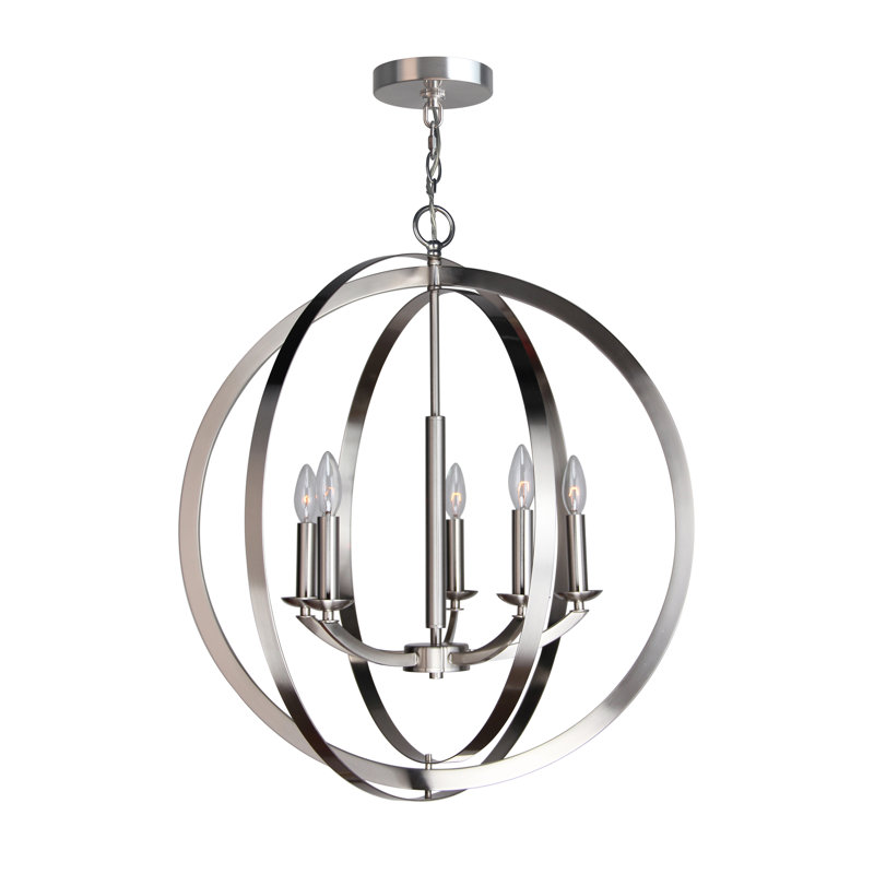 Lustre sphérique unique à 5 lumières Anihya, Nickel satiné