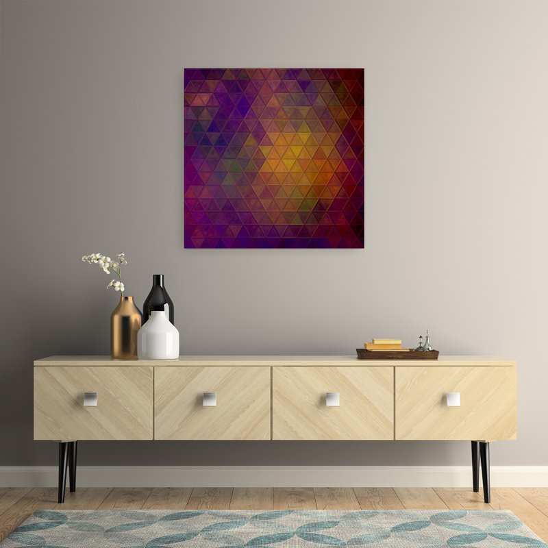 Vibrant Geometric Mosaic Abstract Colorful Geometric Lilac Violet Autumn Wall Art Print 1 Piece Wrapped Canvas Wall Art