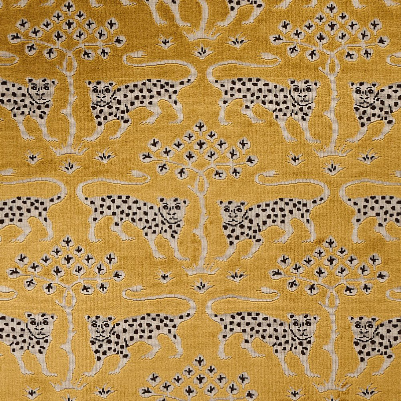 Woodland Leopard Velvet Fabric, Gold