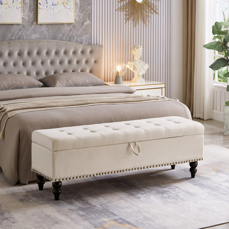 Dhanveer Upholstered Storage Bench, Beige