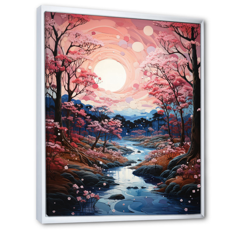 Dryades Japon Art Cherry Blossom River II, H 32 po x l 16 po x P 1 po, Cadre flottant blanc