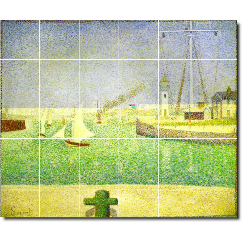 Carreau de peinture murale 25,5 po x 21,25 po 4,25 po x 4,25 po, Peinture au bord de l'eau par Georges Seurat W0830