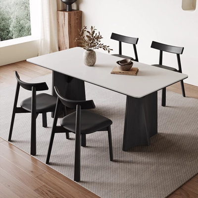Simple Rectangular Rock Slab Dining Table Sets