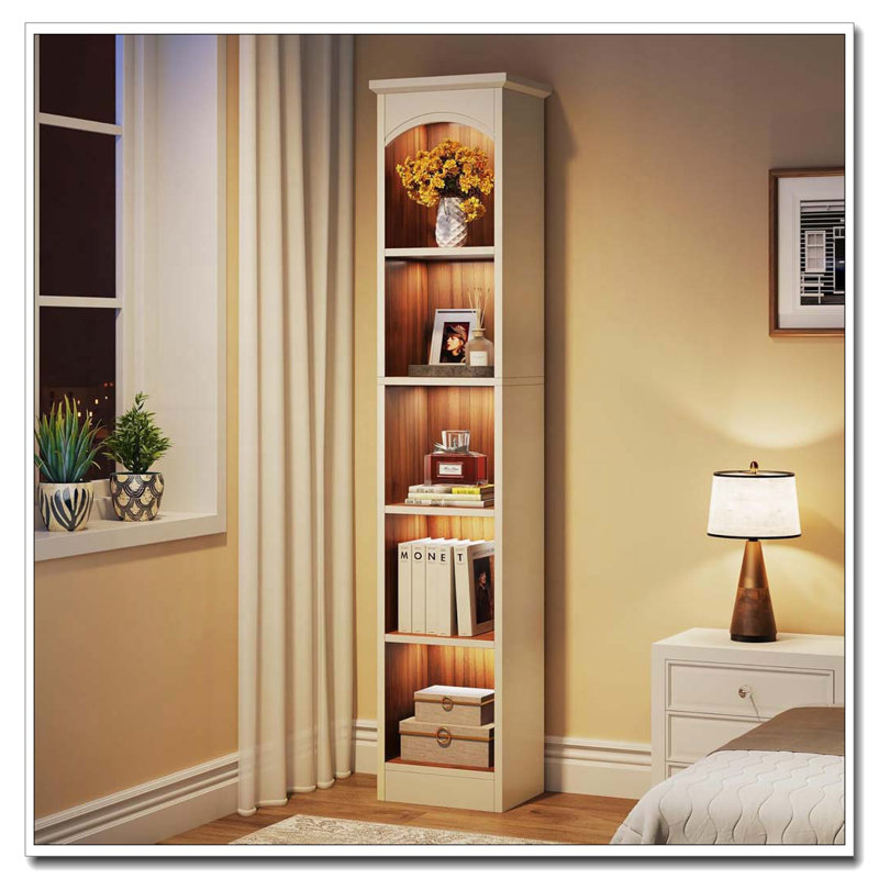 70.86" 5-Tier White & Oak Modern Slim Corner Cube Bookcase For Living Room, Office, Bedroom