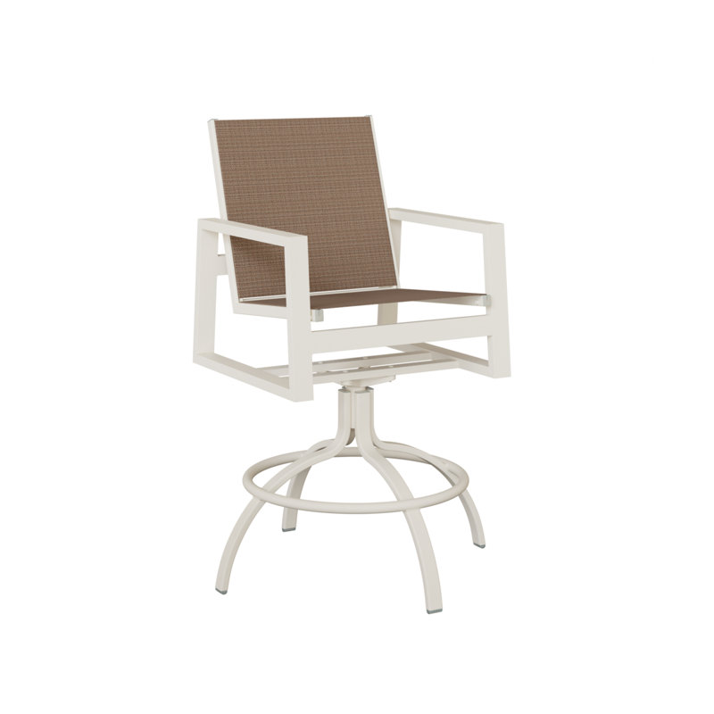 Chaise de bar pivotante en aluminium blanc mat Ceasar avec tissu en tweed taupe, Blanc mat, Tweed taupe