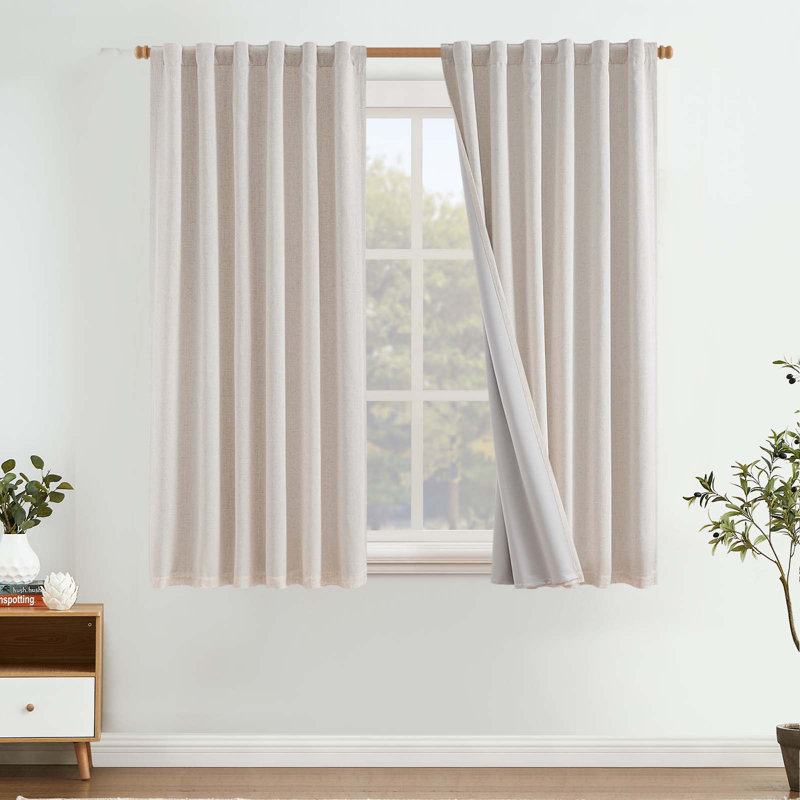 Linen Blend Solid Color Rod Pocket Curtains, 50" W x 63" L, Beige
