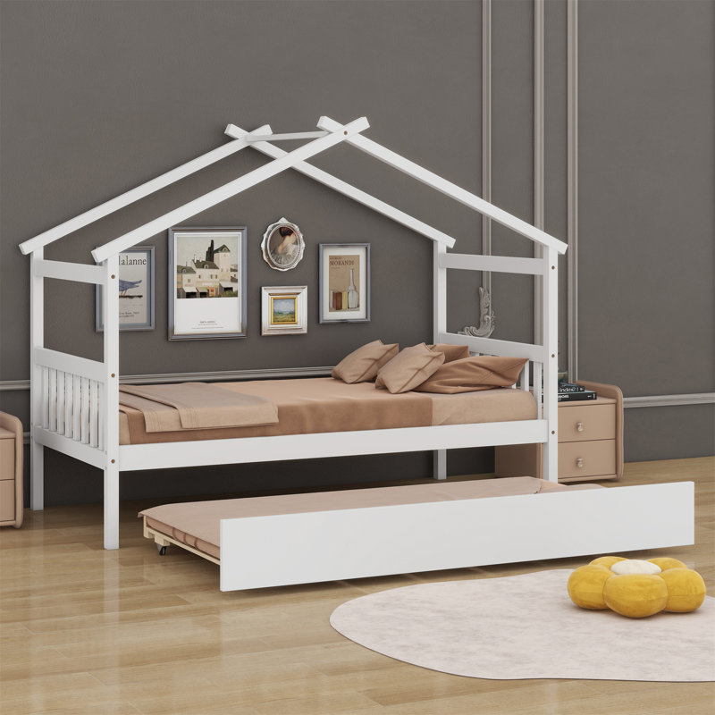 Lit en bois avec couchette, Blanc