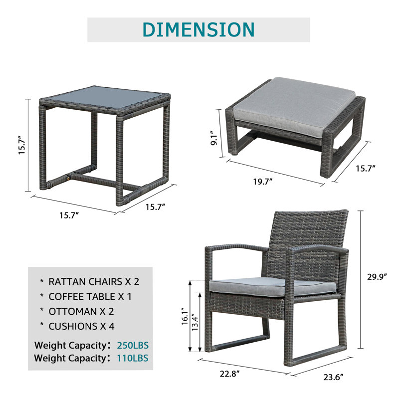 Ensemble de conversation en osier / rotin pour 2 personnes, Gris clair