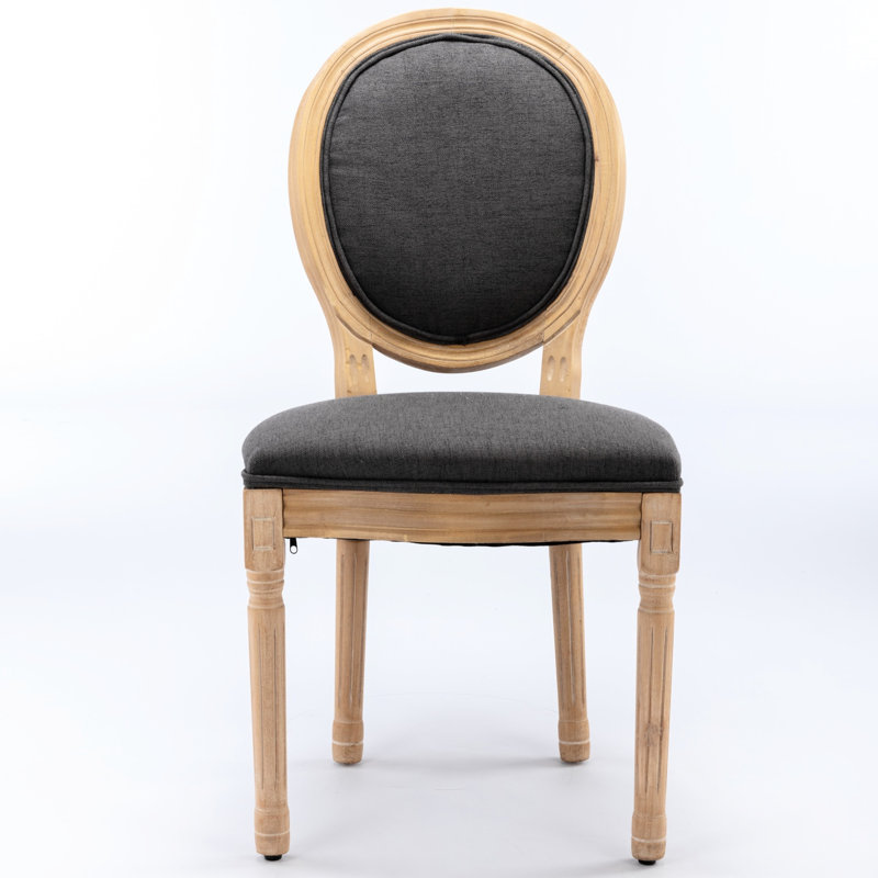 Chaises de salle à manger en tissu de lin gris foncé, élégance française, base en bois massif, finition antique de style Sw1845dg, bois