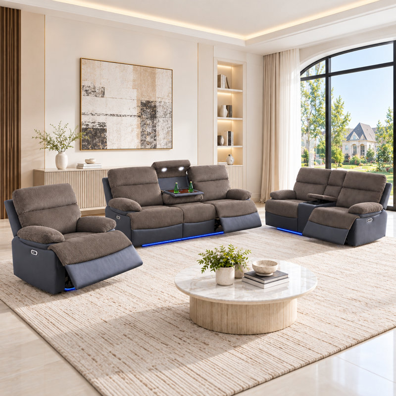 Ensemble de canapés inclinables électriques 3 pièces en similicuir haut de gamme pour salon