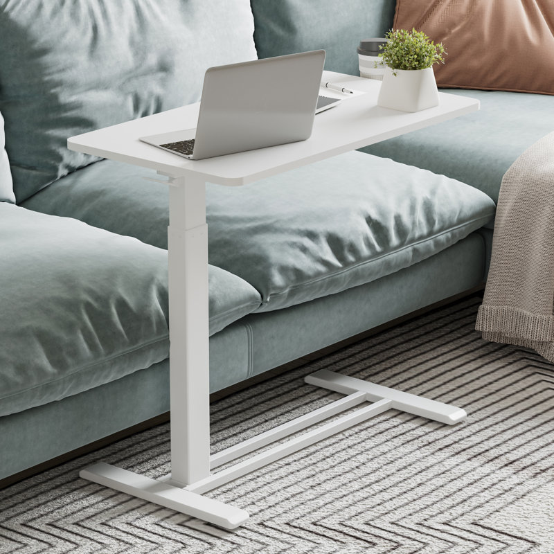 Kristee Adjustable and Movable Overbed Table with Hidden Casters, 40.5" H x 31.5" W x 17.7" D, White