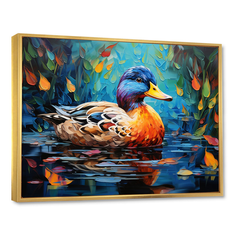 Fauve canard II, art mural, Cadre flottant doré, H 30 po x l 40 po x P 1,5 po