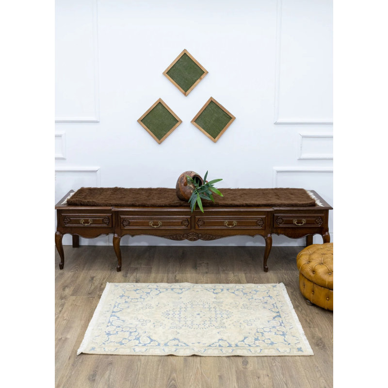 Tapis rétro crème en laine 2 pi 10 po x 4 pi 4 po style rétro des années 1980