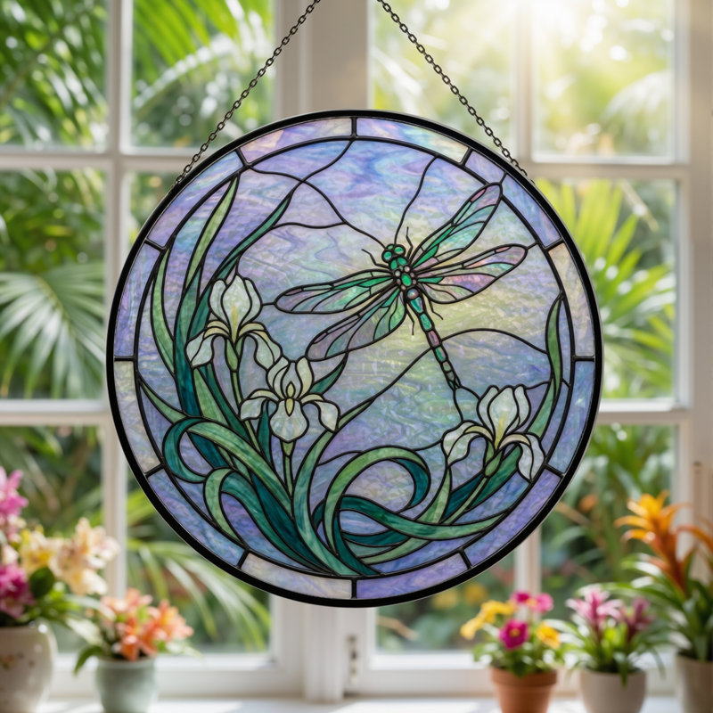 Vitrail de libellule en verre coloré Iris H H 12 po, H 12 po
