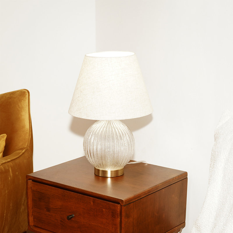 Zuly Round Ribbed Glass Table Lamp with Linen Shade