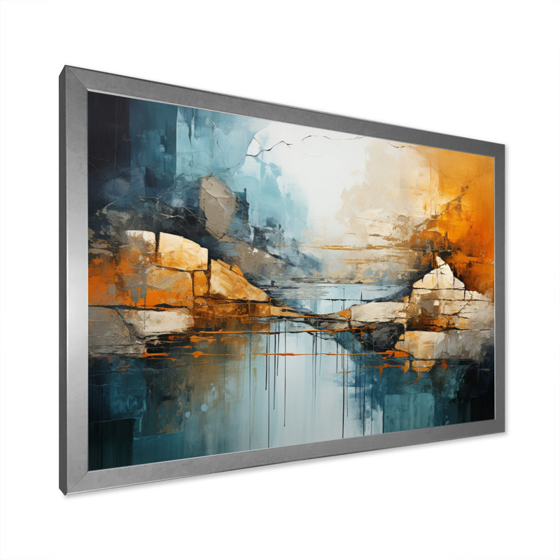 «River Flowing Waters Collage I», reproduction d'art sur toile moderne, H 30 po x l 40 po x P 1,5 po, Cadre simple argenté