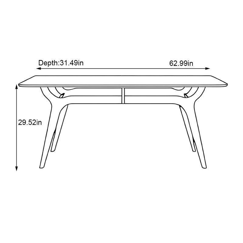 Table de salle à manger en bois de frêne mat couleur noyer, H 29,52 po x L 62,99 po x l 31,49 po