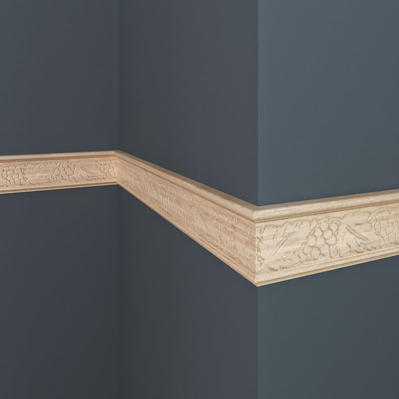 96'' Unfinished White Hardwood Embossed Grape Chair Rail Moulding