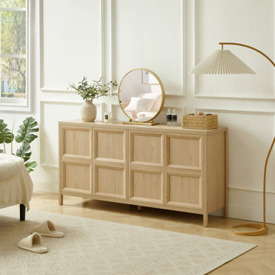 67'' Modern Sideboard Storage Cabinet With Tip-On Opening, Soft-Close Hinges, And Tilt-Proof Wall Mount, Bedroom Dresser Oak.