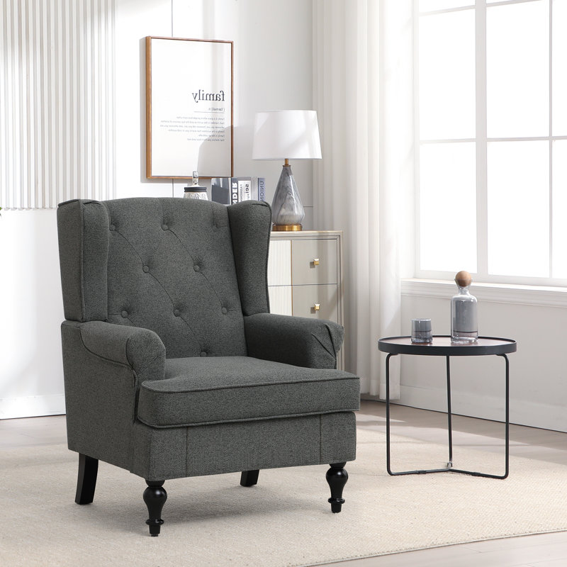 Fauteuil à oreilles Upholsterd, Mélange de lin gris foncé
