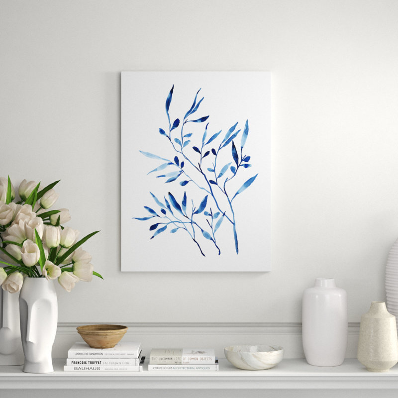 Foglie Blu I Print by Barclay Butera, 32" H x 24" W x 1.5" D, Glass Coat