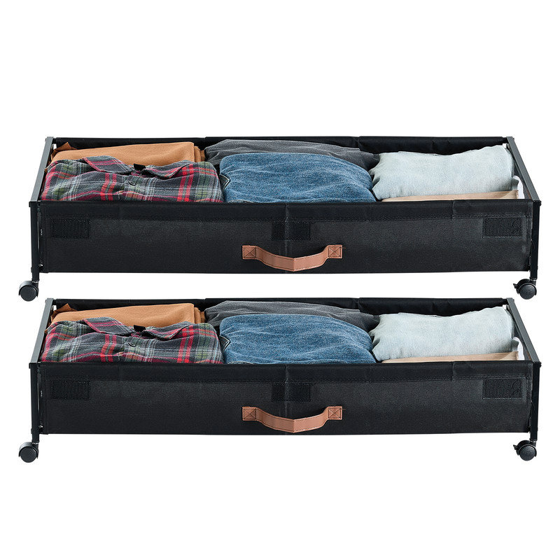 Rangement sous le lit 36 po avec roulettes (paquet de 2), organisateur à roulettes robuste Oxford avec plateau transparent