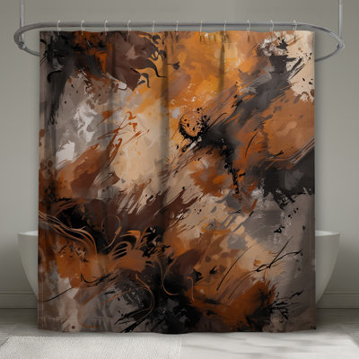 Rideaux de douche bruns orange et abstrait