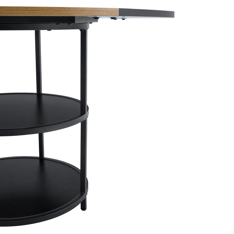 Table de salle à manger 47,3 po avec espace de rangement double couche - Design en bois et en éventail noir pour une décoration élégante de 47,3 po
