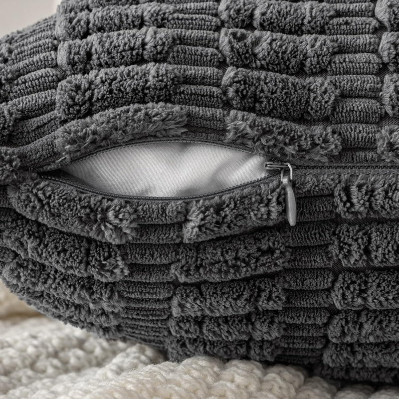 Striped Square Cushion Cover, Dark Grey