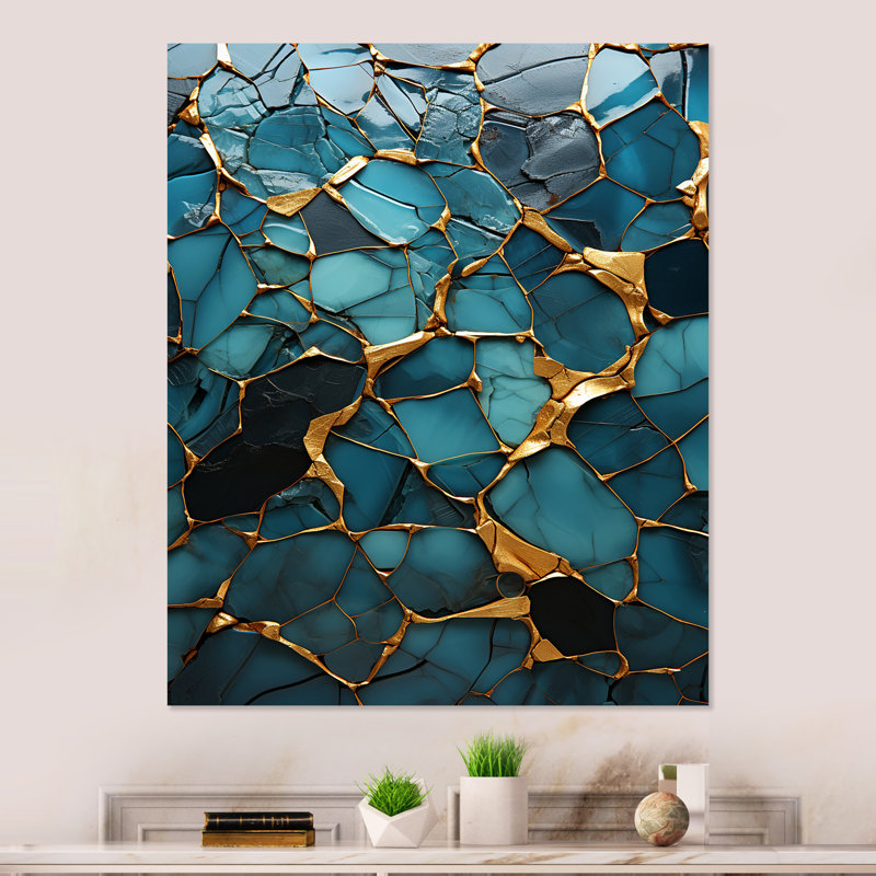 Décoration murale bleue et dorée Elegance III - marbre, H 20 po x l 12 po x P 1 po