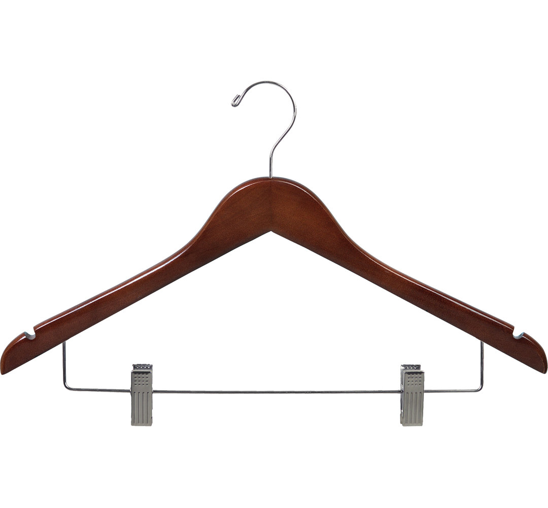 Williams Wooden Combo Hangers with Adjustable Cushion Clips (Set of 100) for Skirt/Pants (Set of 100) Rebrilliant 
