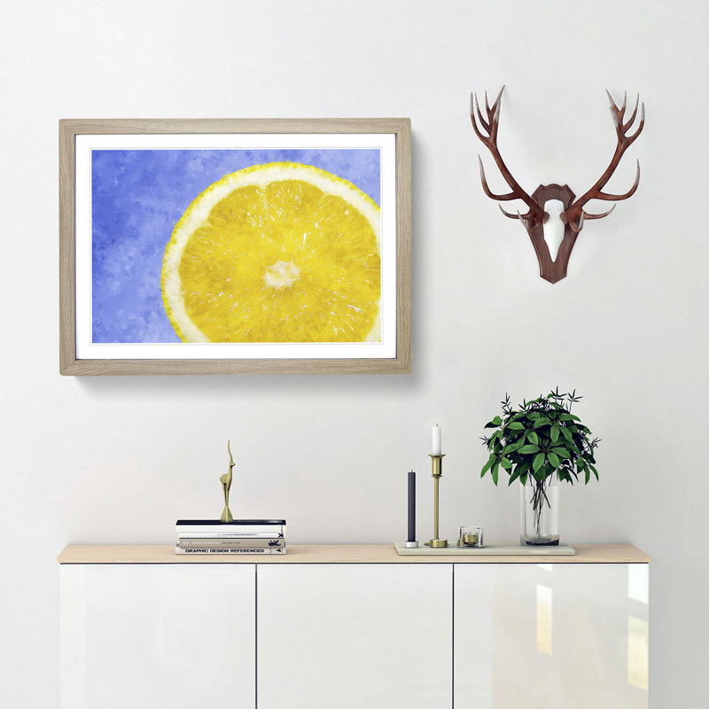 Lemon Slice - Picture Frame Painting Print, 45cm H x 63cm W x 2cm D, Oak Framed