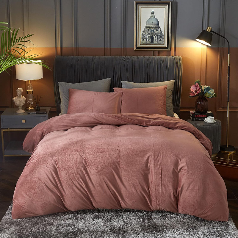 Ensemble de housse de couette en velours 3 pièces Housse de couette de luxe, Rouge vin
