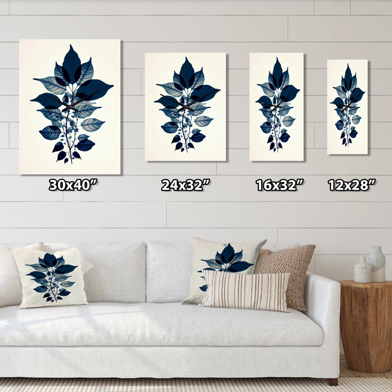 Horloge murale vintage avec feuilles de forêt matinales - botanique rétro bleu, Médium