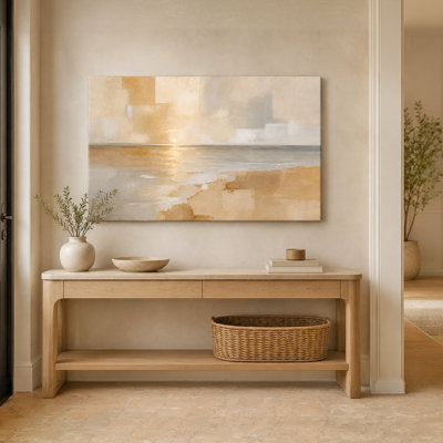 «Soft Coastal Light - Neutre, rivage abstrait, estampe numérique sur toile tendue, art mural