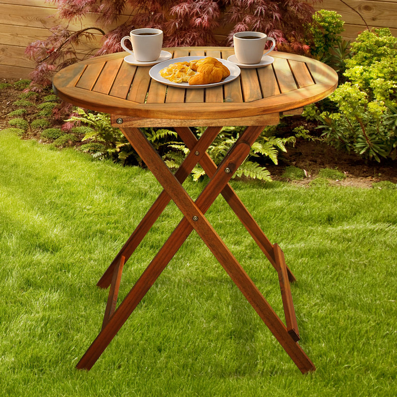 Table d'appoint d'extérieur pliante ronde en bois d'acacia 27,6 po - Résistant aux intempéries