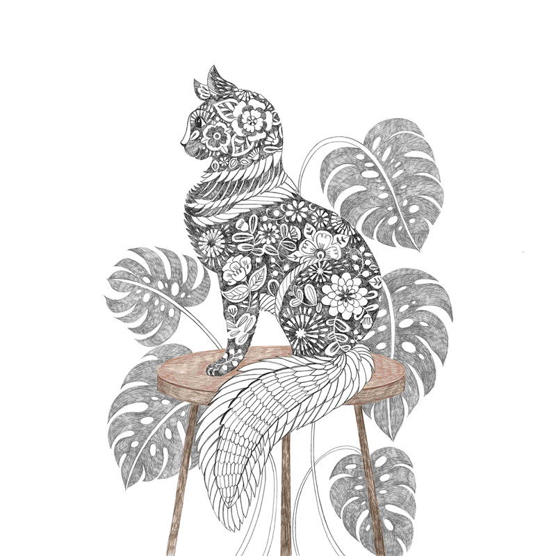Chat Monstera - impression, H 12 po x l 12 po, Non, Toile tendue