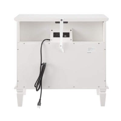 Table de chevet à aire ouverte et commode 2 tiroirs avec station de charge, table de bout de style maison de campagne avec ports et prises USB, table d'appoint cannelée avec pieds en bois pour la chambre à coucher