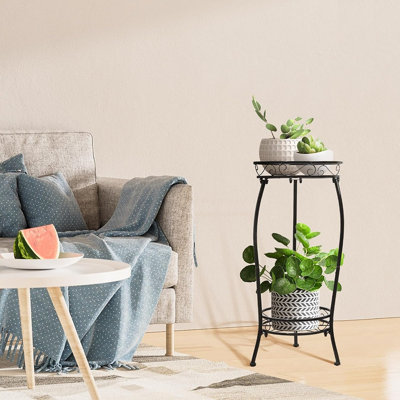 Paquet de 2 porte-plantes en métal à 2 niveaux, porte-pots en fer robuste résistants à la rouille avec base stable à 3 pieds pour une utilisation intérieure et extérieure