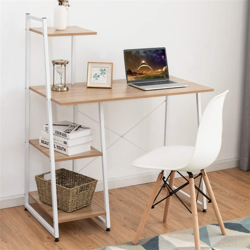 Alido 100Cm W Rectangle Writing Desk, White, Natural