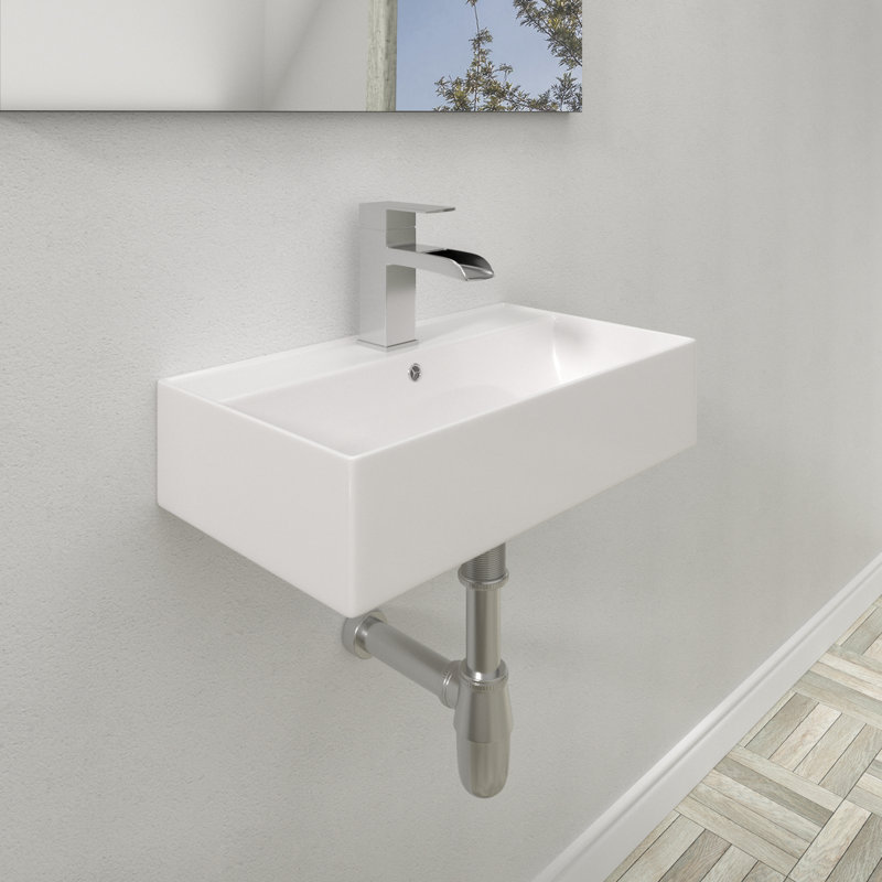 Lavabo de salle de bain mural en céramique blanche 21 "x 12" avec trou pour robinet